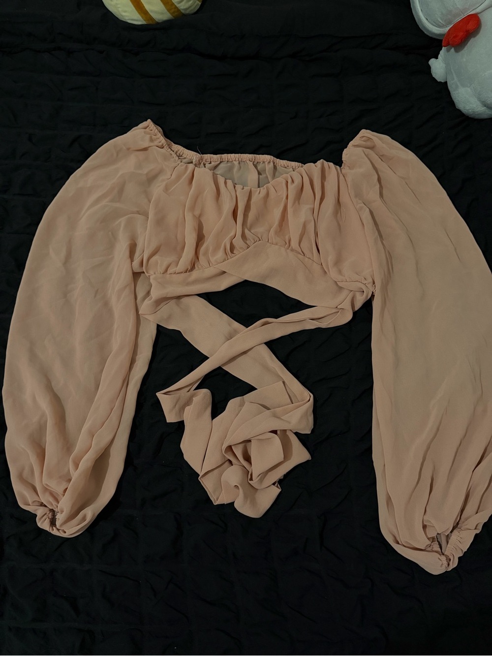 SHEIN Peach Off-Shoulder Wrap Crop Top with Balloon Sleeves
